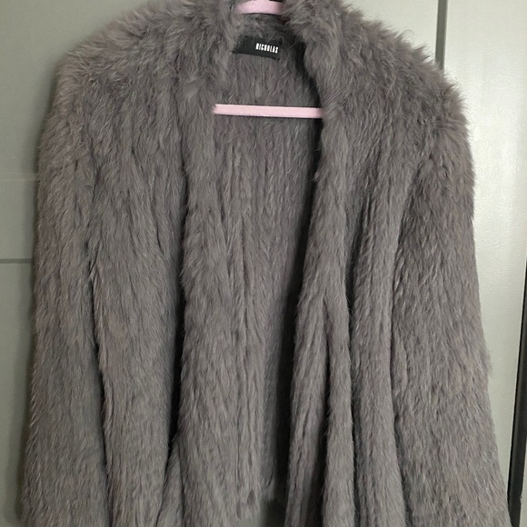NICHOLAS rabbit fur coat in gray - Picture 1 of 2